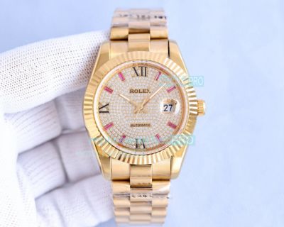 Replica Rolex Datejust Diamond Dial Yellow Gold Fluted Bezel Men's Watch